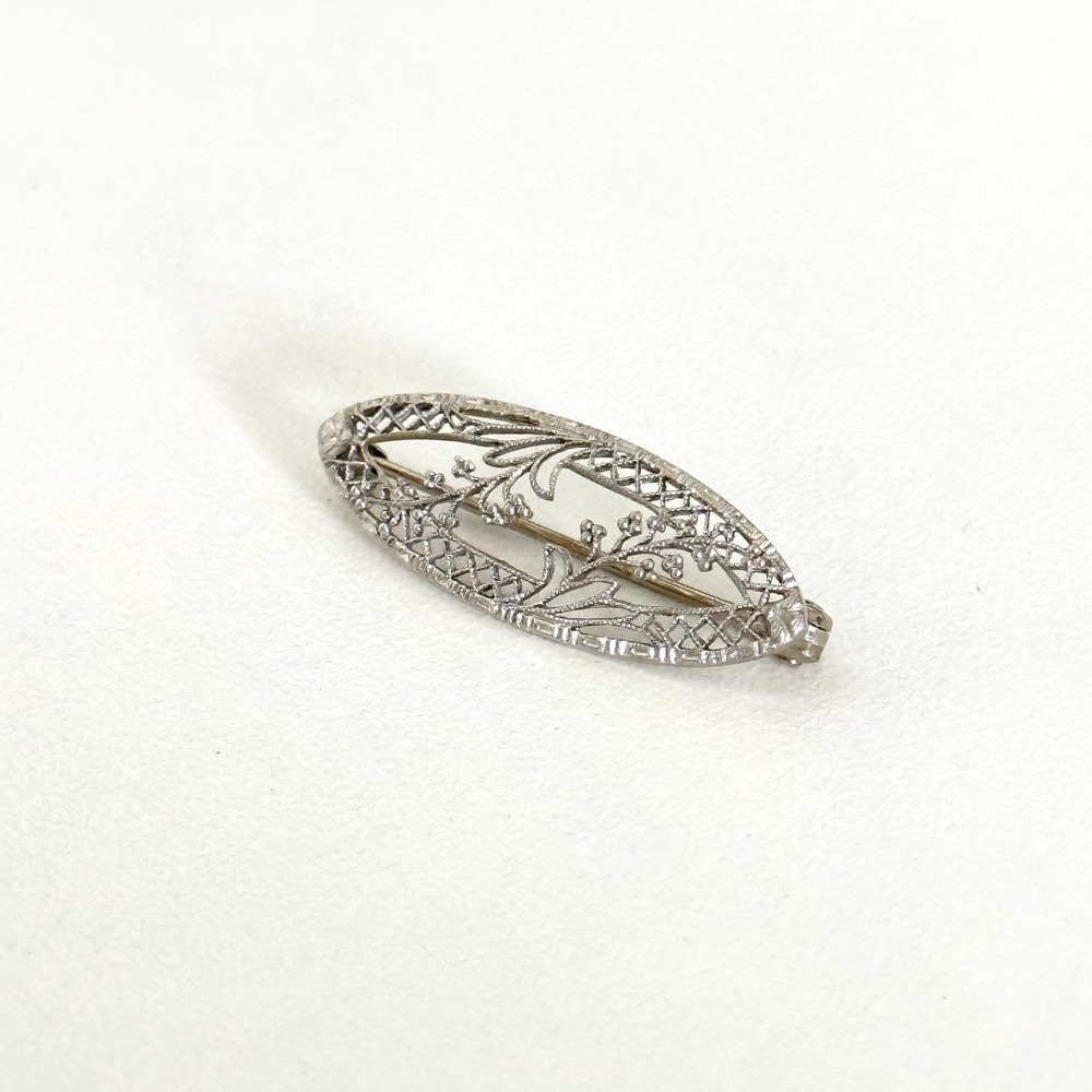 Antique 14K White Gold Floral Filigree Intricate Detail Small Petite Brooch Pin - Picture 3 of 9